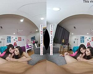 VR dorm room fun with trimmed pussies and wild sex